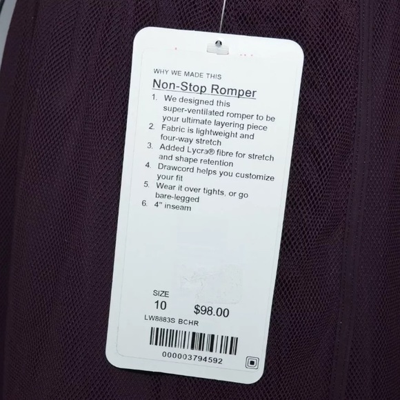 New Lululemon Non-stop romper size 10 - Picture 4 of 4
